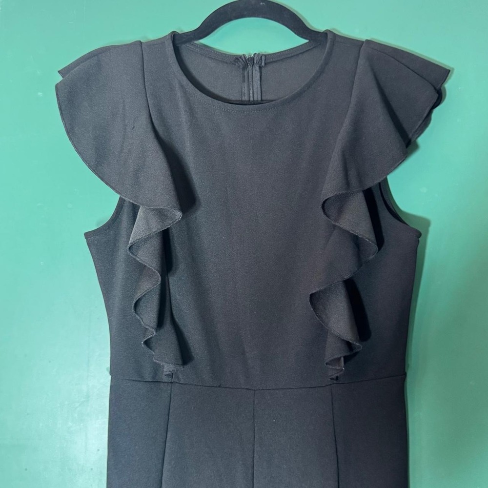 Black Ruffle Sleeve Wide Leg Jumpsuit Size M Work Modern Minimalist - Picture 4 of 6